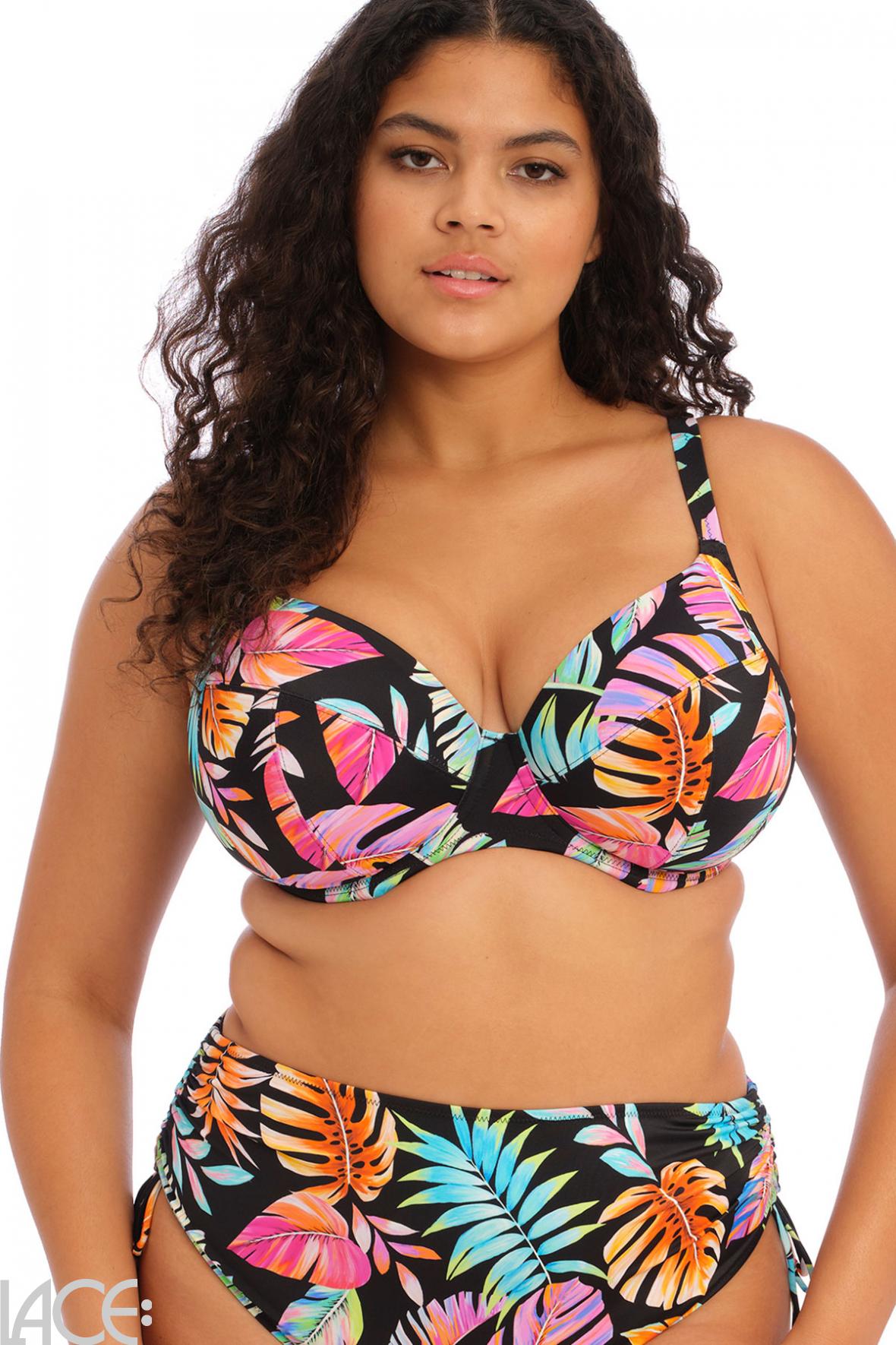 Elomi Swim Tropical Falls Plunge Bikini Top G-N cup BLACK – Lace -Lingerie.com