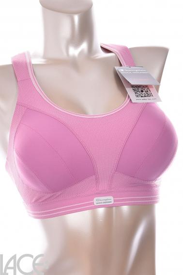 Shock Absorber Ultimate run sports bra in pink with yellow detail